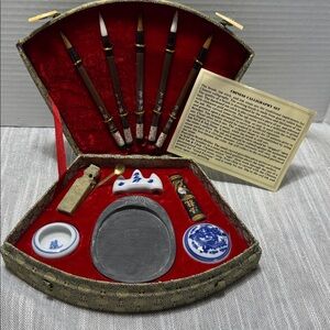 Asian Calligraphy Set Drawing Brushes Inkstone Vintage 12 pcs
